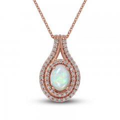 Ethiopian Opal & Diamond Necklace 1/4 ct tw Round-cut 10K Rose Gold 18"