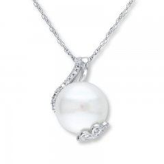 Cultured Pearl Necklace 1/10 ct tw Diamonds Sterling Silver