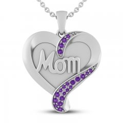 Amethyst MOM Heart Necklace Sterling Silver 18"