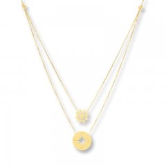 Shipwheel & Compass Layered Necklace 14K Yellow Gold