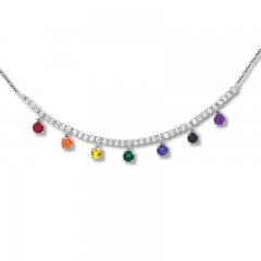 Multi-Color Stone Necklace Sterling Silver