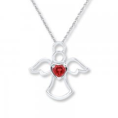 Angel Necklace Lab-Created Ruby 10K White Gold