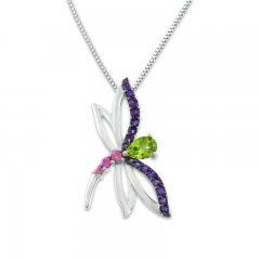 Dragonfly Necklace Multi-Gemstone Sterling Silver