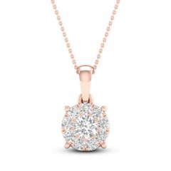 Diamond Halo Necklace 1/2 ct tw Round-Cut 10K Rose Gold 18"