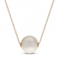 Cultured Pearl Solitaire Necklace 10K Yellow Gold 18"