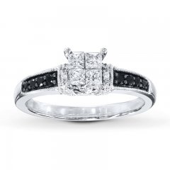 Black/White Diamonds 1/2 ct tw Engagement Ring 10K White Gold