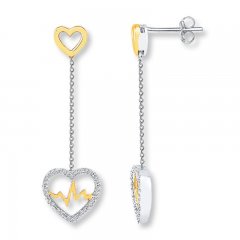 Diamond Heartbeat Earrings 1/6 ct tw Sterling Silver/10K Gold