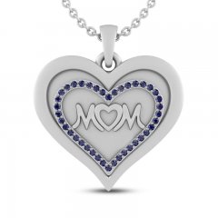 Blue Lab-Created Sapphire MOM Heart Necklace Sterling Silver 18"