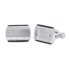 Men's Diamond Cuff Links Stainless Steel/Black Ion-Plating