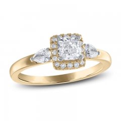 Three-Stone Diamond Engagement Ring 5/8 ct tw Princess, Pear, Round-Cut 14K Yellow Gold