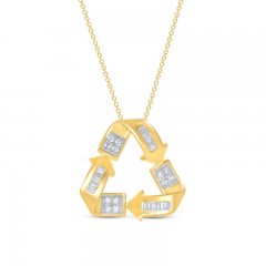 Diamond Recycle Symbol Necklace 1/5 ct tw Round/Baguette 10K Yellow Gold 18"