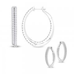 Diamond Double-Hoop Earrings 2 ct tw Round-cut 10K White Gold