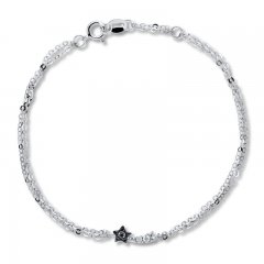 Young Teen Star Bracelet Black/White Diamonds Sterling Silver