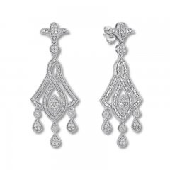 Diamond Chandelier Earrings 1/2 ct tw Round-cut Sterling Silver