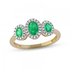 Emerald 3-Stone Ring 1/6 ct tw Diamonds 10K Yellow Gold