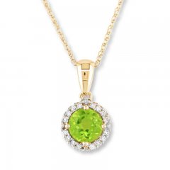 Peridot Necklace 1/15 ct tw Diamonds 10K Yellow Gold