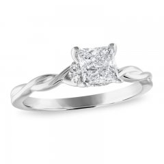 Diamond Solitaire Engagement Ring 3/4 ct tw Princess/Round 14K White Gold