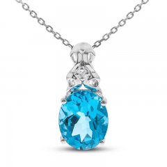 Swiss Blue Topaz & Diamond Necklace Sterling Silver 18"