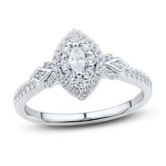 Diamond Engagement Ring 3/8 ct tw Marquise/Round-Cut 14K White Gold