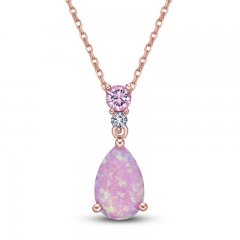 Pink Lab-Created Opal & Pink/White Lab-Created Sapphire Necklace 10K Rose Gold 18"