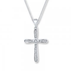 Diamond Cross Necklace 1/10 ct tw Round-cut Sterling Silver