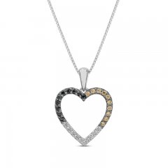 Black/Brown/White Diamond Heart Necklace 1/3 ct tw Sterling Silver 18"