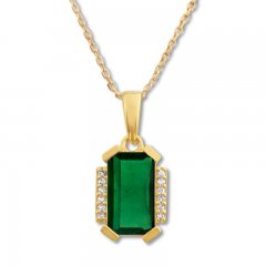 Lab-Created Emerald Necklace with Diamonds 10K Yellow Gold