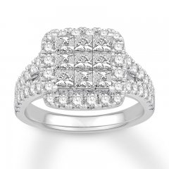 Diamond Engagement Ring 2 ct tw Princess/Round 14K White Gold