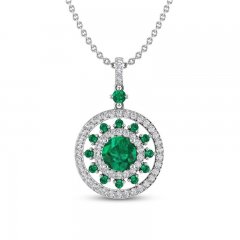 Lab-Created Emerald & White Lab-Created Sapphire Medallion Necklace Sterling Silver 18"