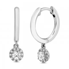 Diamond Dangle Huggie Hoop Earrings 1/4 ct tw Round-cut 10K White Gold