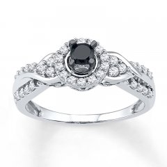 Black & White Diamonds 1/2 ct tw Round-cut 10K White Gold Ring