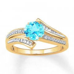 Blue Topaz Ring 1/6 ct tw Diamonds 10K Yellow Gold