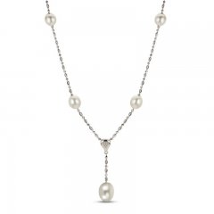 Cultured Pearl & White Topaz Y Necklace Sterling Silver 19.5"