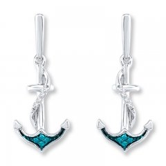 Diamond Anchor Earrings 1/15 ct tw Blue/White Sterling Silver