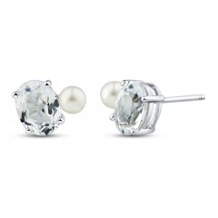 Cultured Pearl & White Lab-Created Sapphire Earrings Sterling Silver