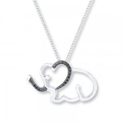 Black Diamond Elephant Necklace 1/20 ct tw Sterling Silver