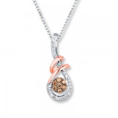 Brown Diamond Necklace 1/4 ct tw Round-cut Sterling Silver