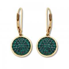 Lab-Created Emerald Disc Earrings Pave-set 10K Yellow Gold