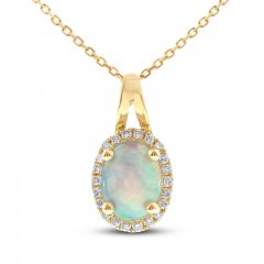 Opal & Diamond Necklace 1/8 ct tw 10K Yellow Gold 18"