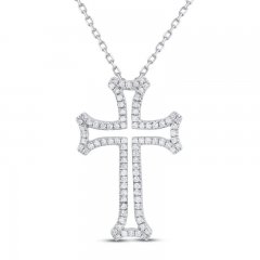 Diamond Cross Necklace 1/4 ct tw Round-cut Sterling Silver