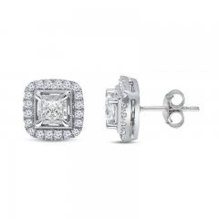 Diamond Stud Earrings 1 ct tw Princess/Round 10K White Gold