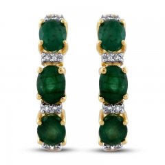 Natural Emerald Diamond Hoop Earrings 10K Yellow Gold