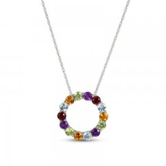 Multi-Gemstone Circle Necklace Sterling Silver 18"