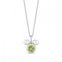 Disney Treasures Mickey Mouse Peridot & Diamond Necklace Sterling Silver 17"