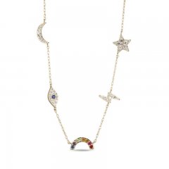 Natural & Lab-Created Gemstone Rainbow Necklace 10K Yellow Gold 18"