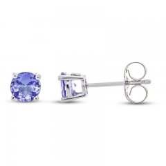 Tanzanite Round Stud Earrings 10K White Gold