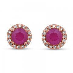 Ruby Earrings 1/10 ct tw Diamonds 10K Rose Gold