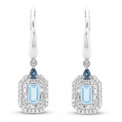 Aquamarine/London Blue Topaz/White Lab-Created Sapphire Dangle Earrings Sterling Silver