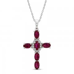 Lab-Created Ruby & White Lab-Created Sapphire Cross Necklace Sterling Silver 18"