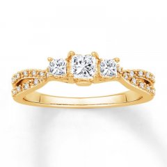 Diamond Engagement Ring 1/2 cttw Princess/Round 14K Yellow Gold